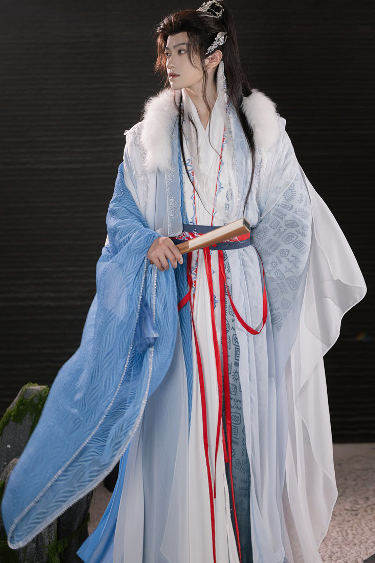 Men Hanfu Xianxia Style Ancient Inspired Robe Cross-Collared Cape Set