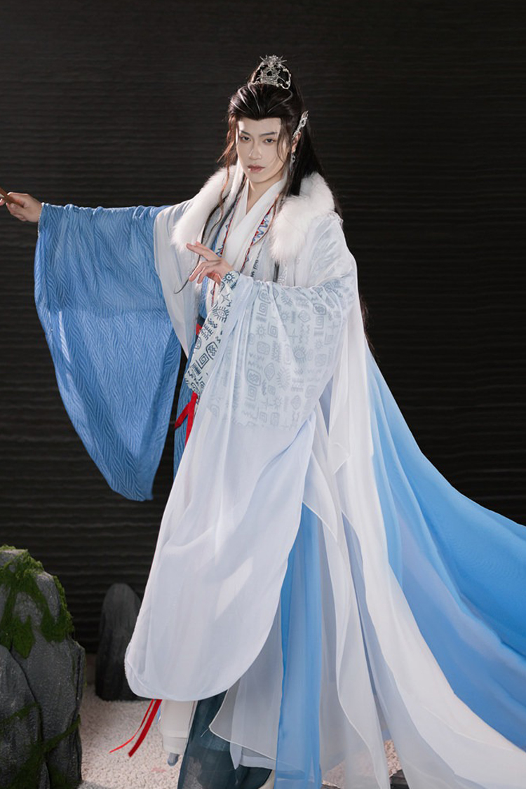 Men Hanfu Xianxia Style Ancient Inspired Robe Cross-Collared Cape Set