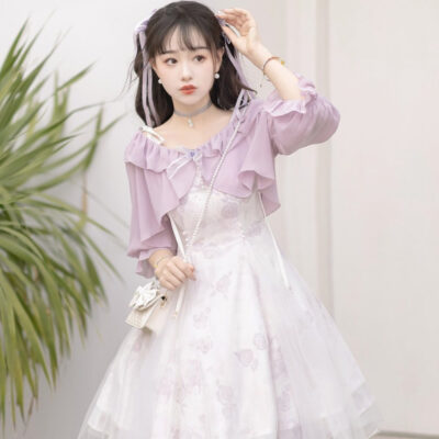 Modern Women Dress Purple Daily Short Dress Hanfu Elements