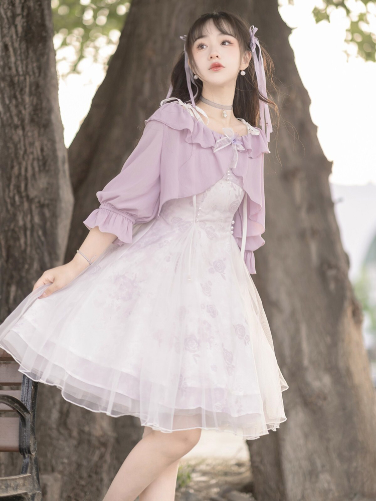 Modern Women Dress Purple Daily Short Dress Hanfu Elements