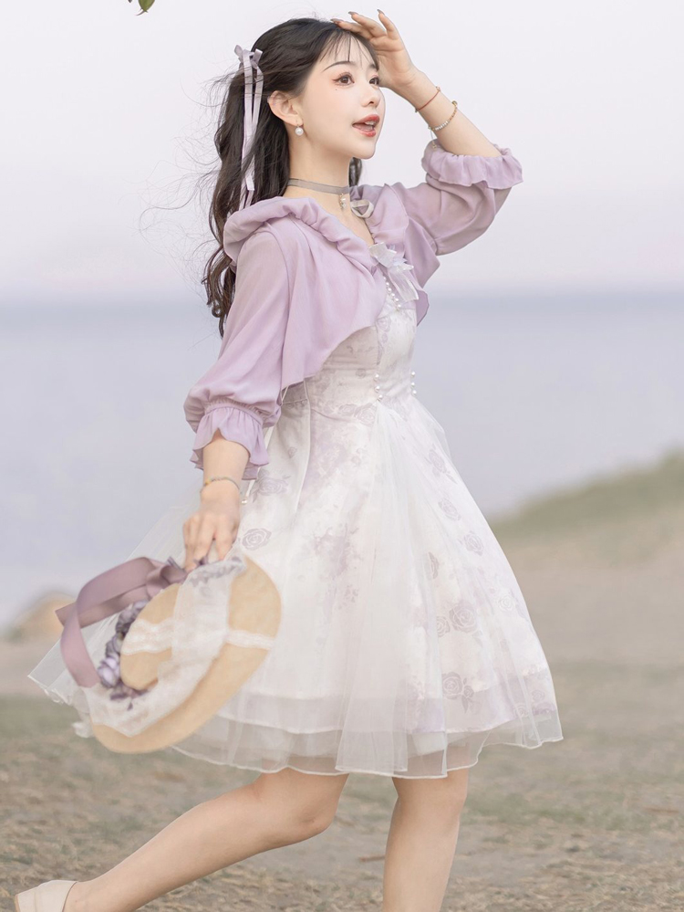 Modern Women Dress Purple Daily Short Dress Hanfu Elements