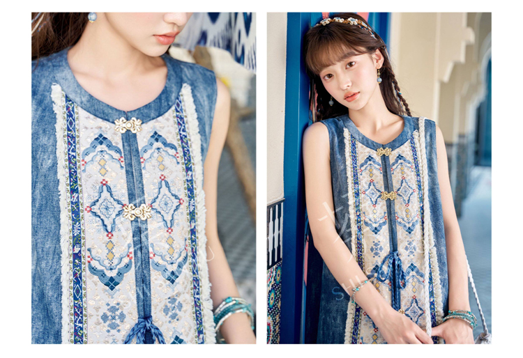 Summer Casual Set Fashionable Hanfu-Inspired Denim-Element Ensemble