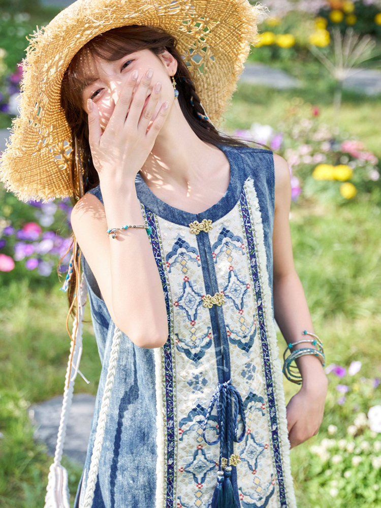 Summer Casual Set Fashionable Hanfu-Inspired Denim-Element Ensemble