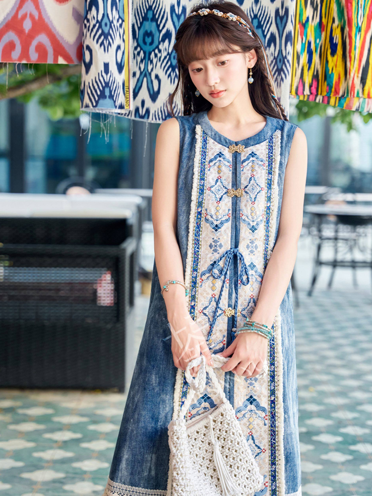 Summer Casual Set Fashionable Hanfu-Inspired Denim-Element Ensemble