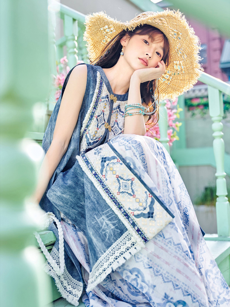 Summer Casual Set Fashionable Hanfu-Inspired Denim-Element Ensemble
