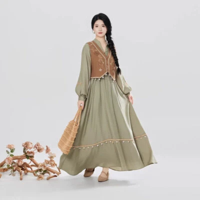 Women Casual Hanfu Set Loose-Fit Dress for Everyday Wear