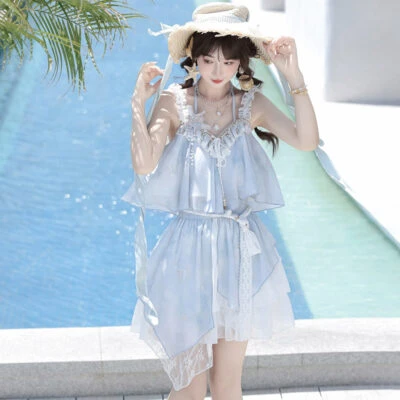 Fashionable Hanfu Summer Tank Top Midi Skirt Set for Sweet Style Girls
