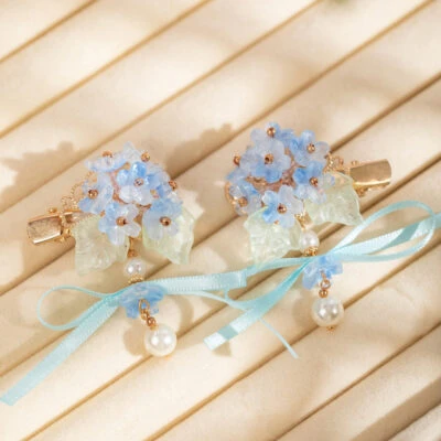 Women Hanfu Hair Clips Blue Cherry Blossom PairQipao Accessories