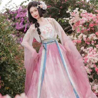 Women Qiyao Hanfu Set Spring Pink Casual Song Dynasty Wear