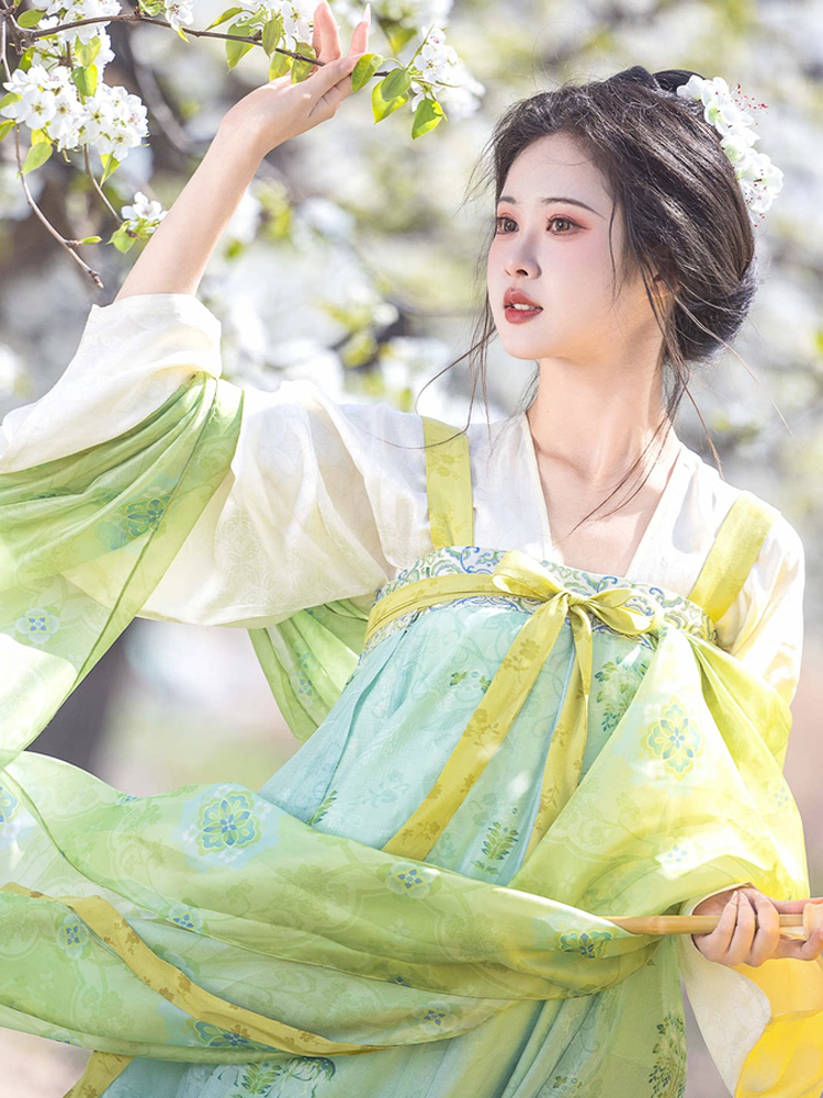 Women Spring Green Tang Dynasty Qixiong Shanqun Hanfu Set