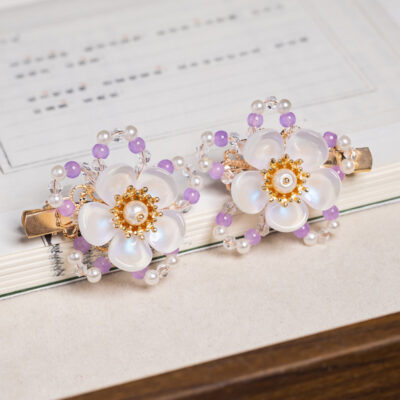 Classic Children Hanfu Hair Clip Purple Floral Hair Accessory