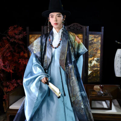 Hanfu Daopao Set with Dahu Retro-Style Ming Dynasty Men Outfit