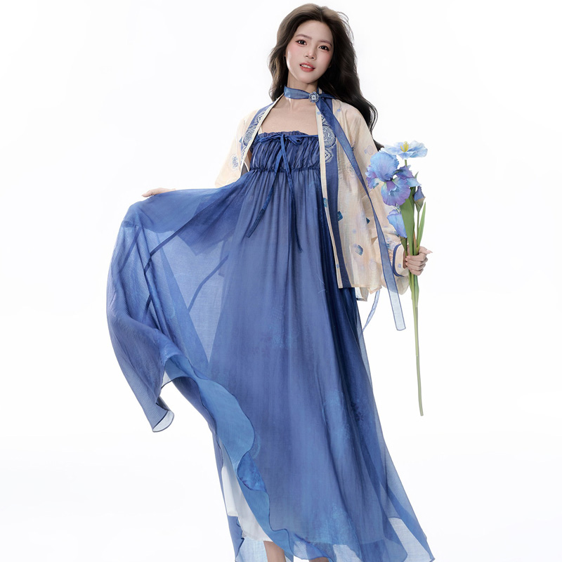 Summer-Women-Long-Dress-Blue-Casual-Hanfu-Set-1 Qing Wa Liu Guang (青瓦流光) 2