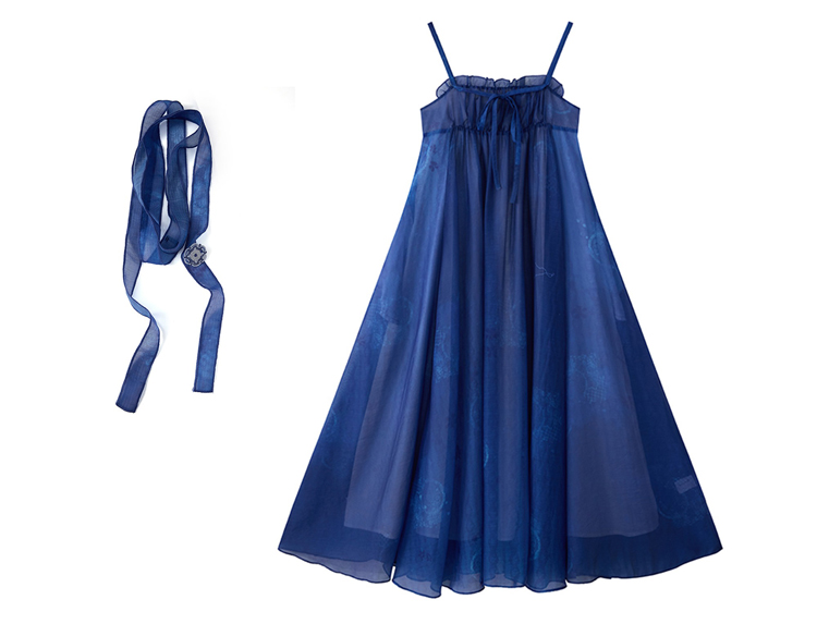 Summer Women Long Dress Blue Casual Hanfu Set