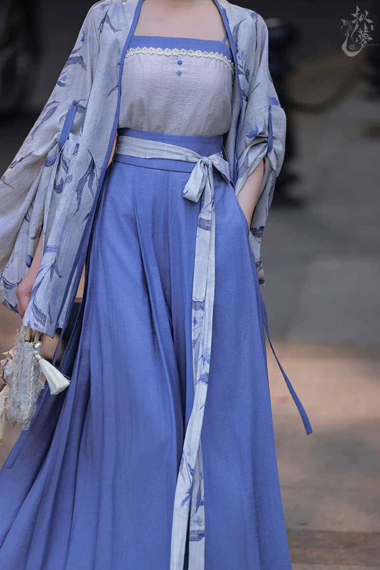 Women Summer Casual Hanfu Song Dynasty-Style Blue Everyday Songku Set