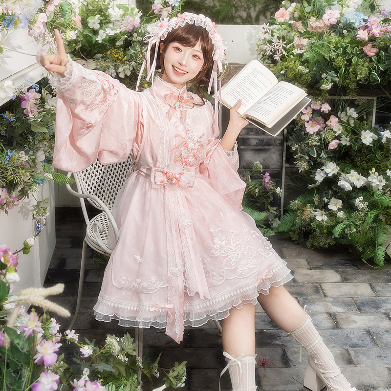 Women-Summer-Pink-Dress-with-Pipa-Sleeves-Chinese-Inspired-Cute-Set-1 Women Summer Pink Dress with Pipa Sleeves Chinese-Inspired Cute Set