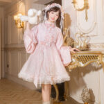 Women Summer Pink Dress with Pipa Sleeves Chinese-Inspired Cute Set