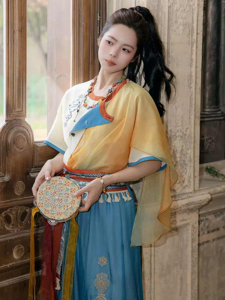 Women Tang Dynasty-Inspired Casual Hanfu Dunhuang-Style Pants Set