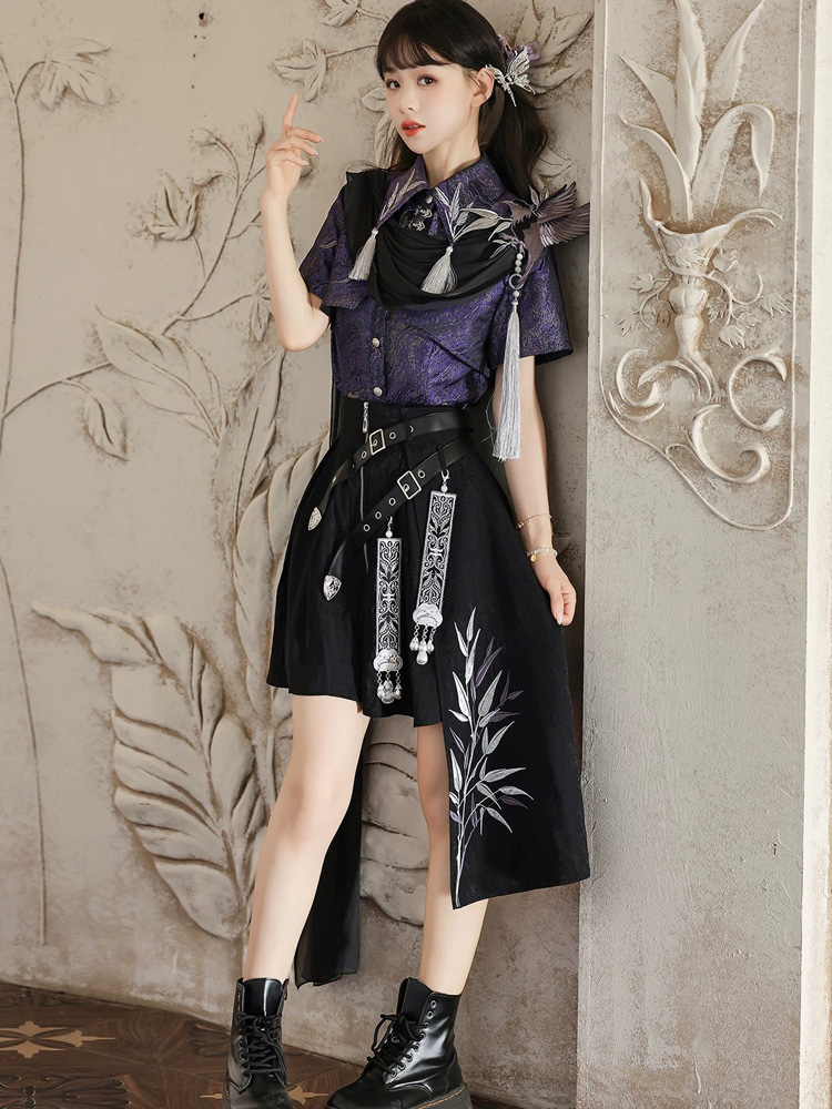 Women Summer Fashion PurpleToned Hanfu Set Edgy-Style Skirt