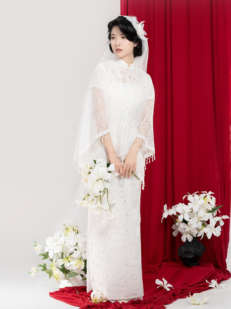 Chinese Qipao Set Traditional Wedding Dress Pure Cotton Cheongsam