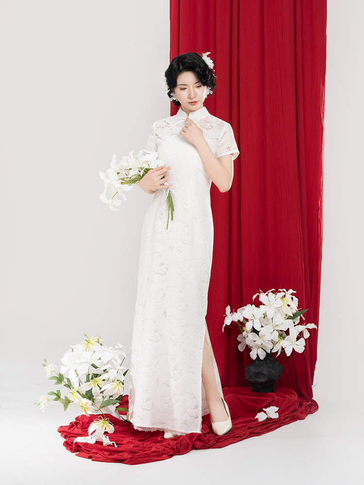 Chinese Qipao Set Traditional Wedding Dress Pure Cotton Cheongsam