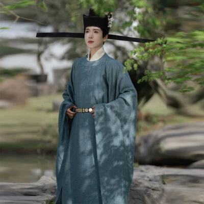 Men Song Dynasty Style Hanfu Round-Neck Robe Classic Minimalist Set