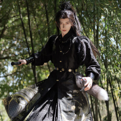 Ming Dynasty Hanfu Set Tieli Round-Collared Robe Wuxia Hero Set
