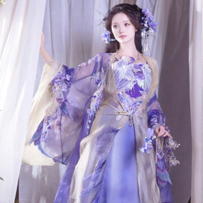 Song Dynasty Style Qiyao Hanfu Dress for Women Ethereal Featuring Purple Butterfly Motifs