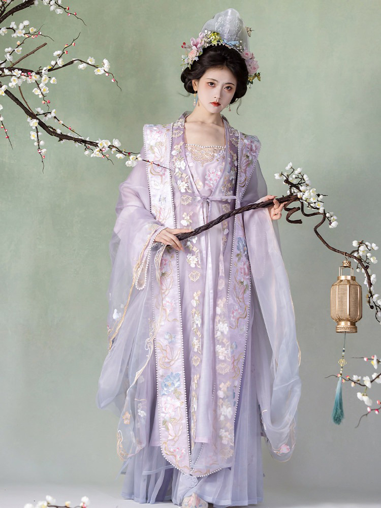 Song Dynasty Women Qiyao Hanfu Lavish Purple Spring Set