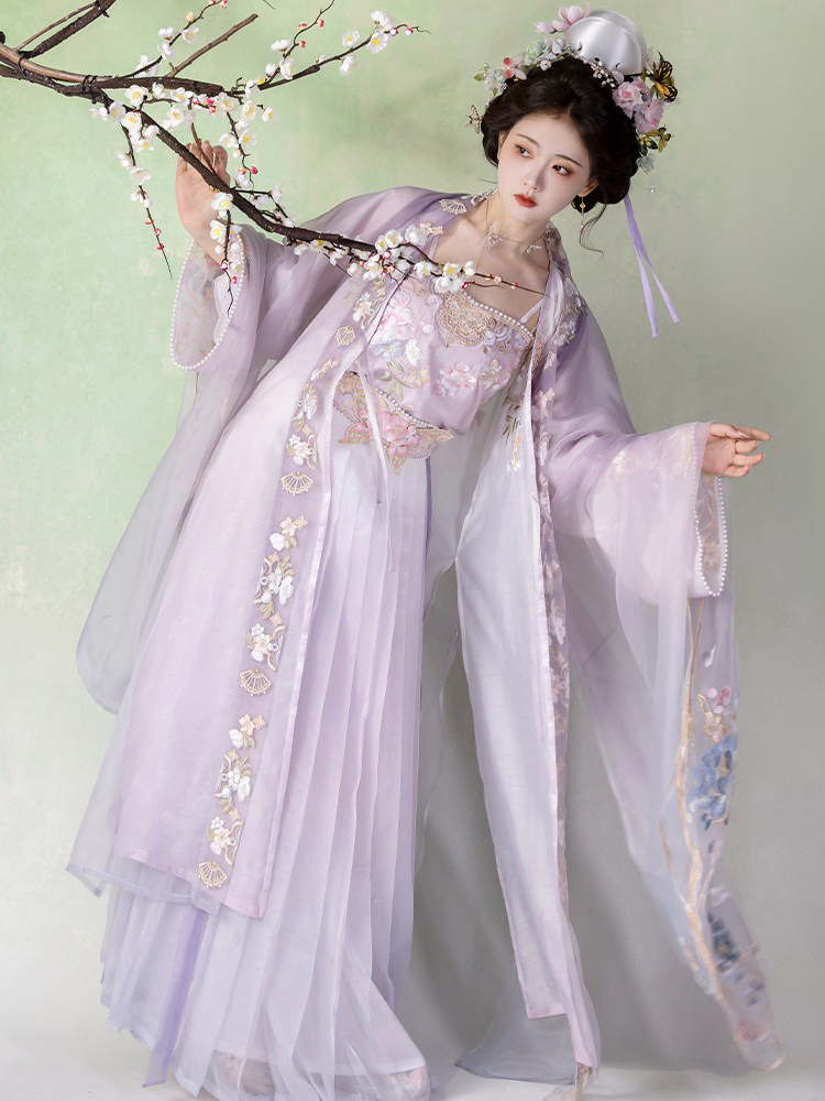 Song Dynasty Women Qiyao Hanfu Lavish Purple Spring Set