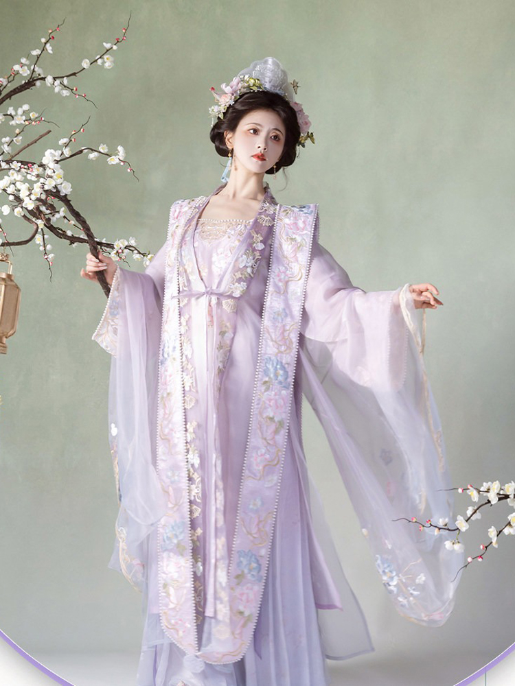 Song Dynasty Women Qiyao Hanfu Lavish Purple Spring Set