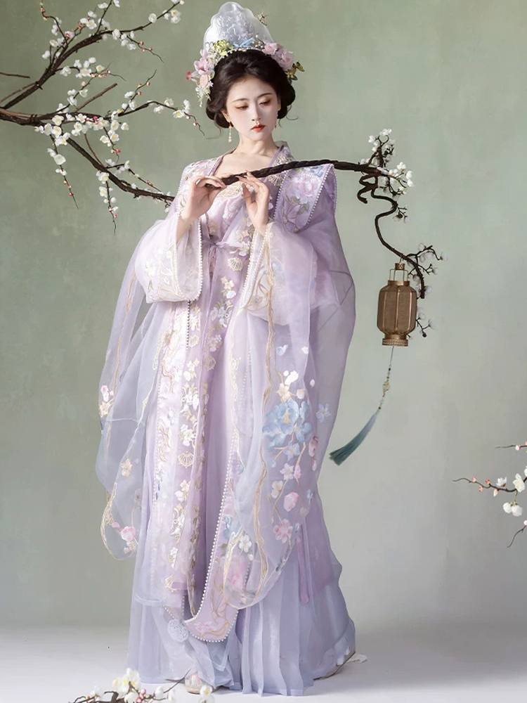 Song Dynasty Women Qiyao Hanfu Lavish Purple Spring Set