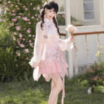 Women Spring Pink Qipao Set Cute-Style Dress