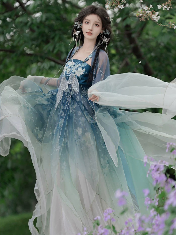 Women Summer Hanfu Tang Dynasty Hezi Qun Ethereal Butterfly Set