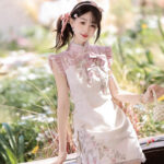 Women Summer Retro Qipao with Chinese-Inspired and Strawberry-Themed Casual Set