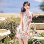 Women Summer Retro Qipao with Chinese-Inspired and Strawberry-Themed Casual Set