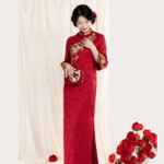 Women Wedding Attire Red Traditional Qipao Gown Paired with Yunjian