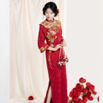 Women Wedding Attire Red Traditional Qipao Gown Paired with Yunjian