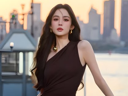 Nazha’s Chocolate Gown Against the Twilight Riverside Canvas