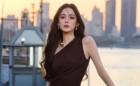 Nazha’s Chocolate Gown Against the Twilight Riverside Canvas