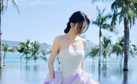 Joe Chen’s Stunning White & Purple Mermaid Gown in Hainan